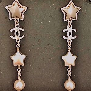 SOLD OUT—Chanel AUTHENTIC “Le Petite Star” Silver Star & CC Drop Earrings